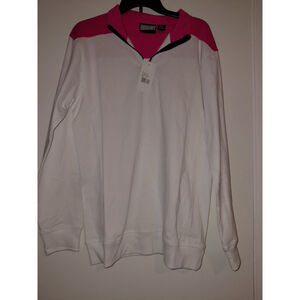 Women's Long Sleeve Collared Polo White/Pink Pennant Brand Size XL